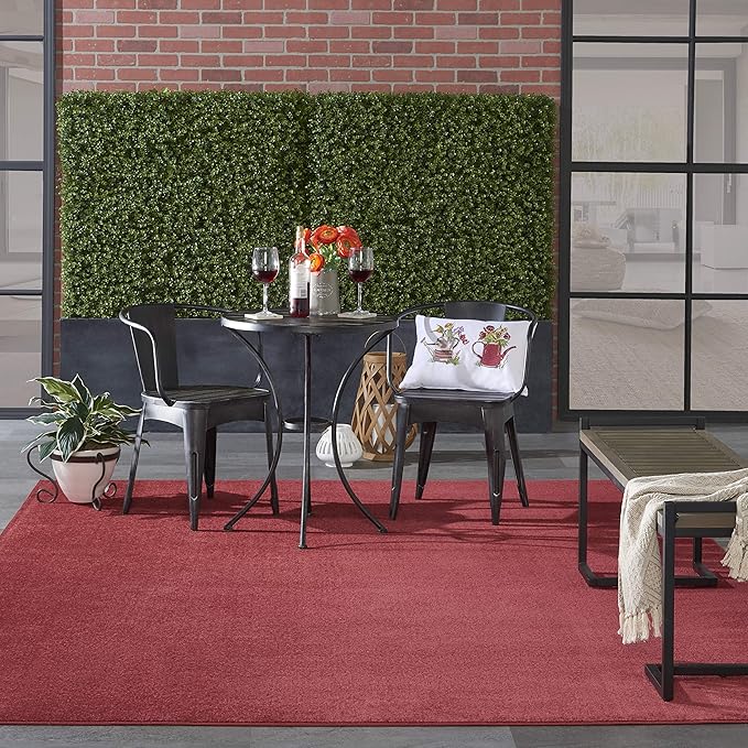 Nourison Essentials Indoor/Outdoor Brick Red 7' x 10' Area Rug, Easy Cleaning, Non Shedding, Bed Room, Living Room, Dining Room, Backyard, Deck, Patio (7x10)