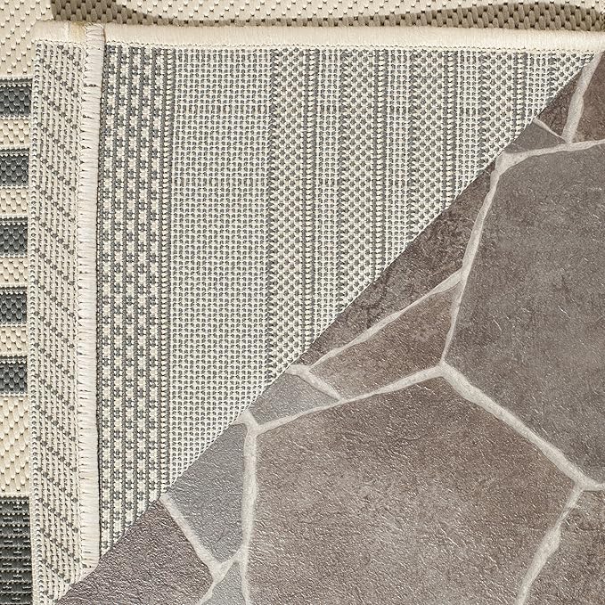 SAFAVIEH Courtyard Collection Area Rug - 8' x 11', Grey & Bone, Stripe Design, Non-Shedding & Easy Care, Indoor/Outdoor & Washable-Ideal for Patio, Backyard, Mudroom (CY6062-236)