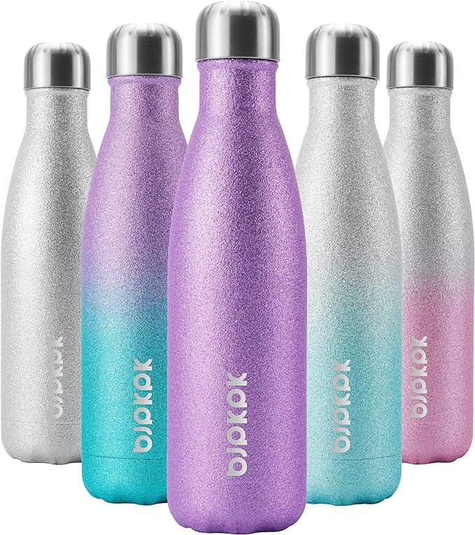 BJPKPK Insulated Water Bottles -17oz/500ml -Stainless Steel Water Bottles,Sports Water Bottles Keep Cold for 24 Hours and Hot for 12 Hours,BPA Free Water Bottle,Glitter Purple