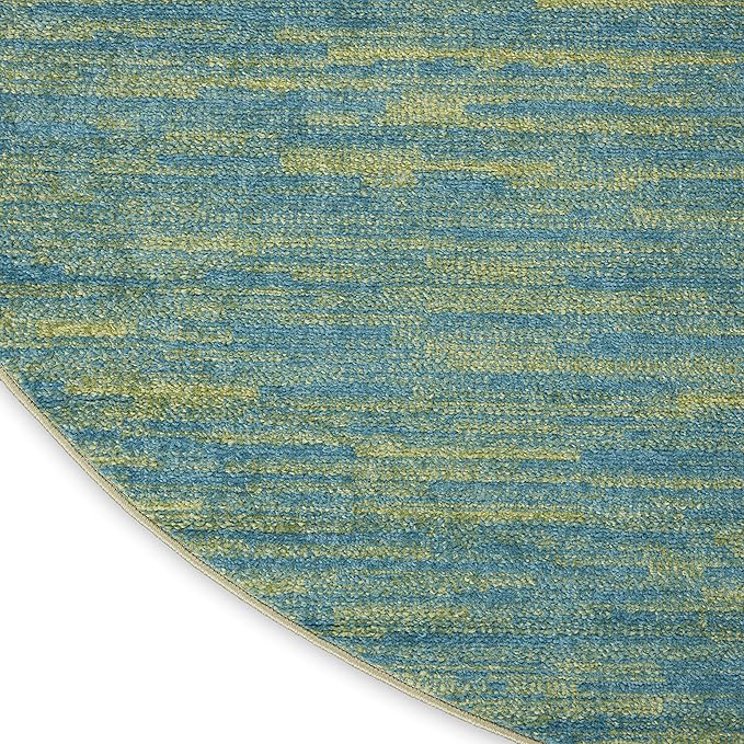 Nourison Essentials 4' x Round Blue Green Fabric Outdoor Area Rug (4' Round)