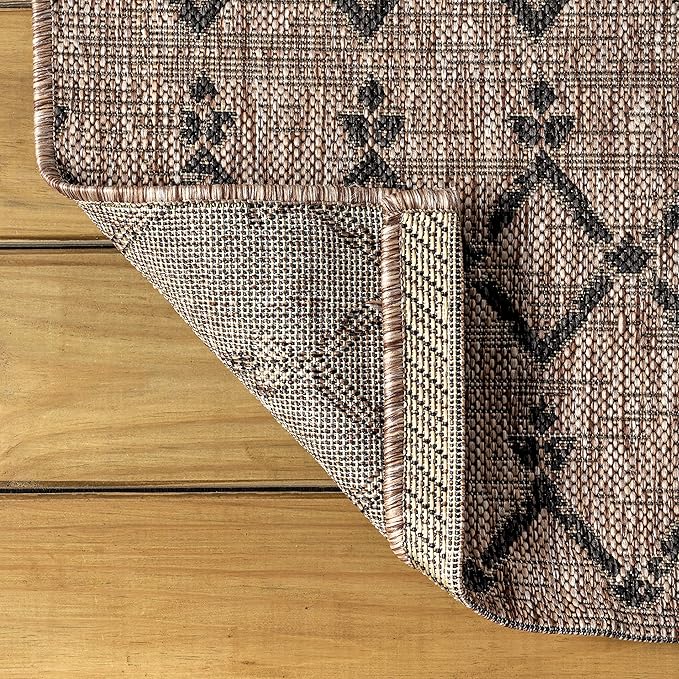 JONATHAN Y SMB108D-3SQ Ourika Moroccan Geometric Textured Weave Indoor/Outdoor Area Rug, Bohemian, Scandinavian for Bedroom, Kitchen, Living Room, Easy-Cleaning, Natural/Black, 3' Square