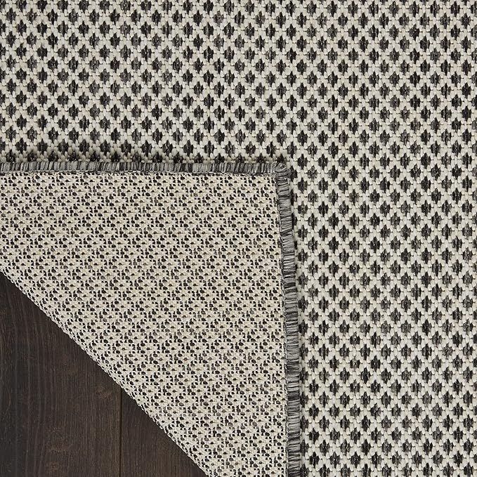 Nourison Courtyard Indoor/Outdoor Ivory/Charcoal 8' x Square Area Rug, Easy Clean, Non Shedding, Bed Room, Living Room, Dining Room, Backyard, Deck, Patio (8 Square)