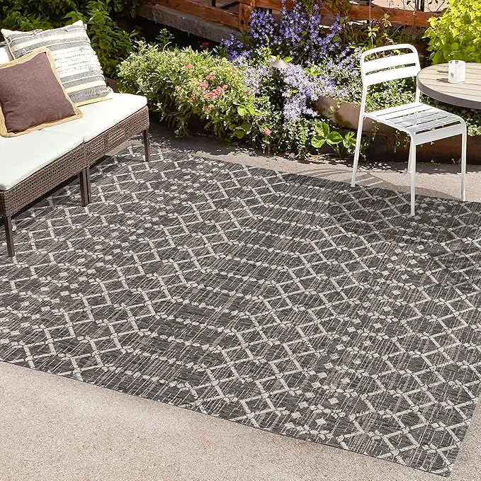 JONATHAN Y SMB108F-8 Ourika Moroccan Geometric Textured Weave Indoor Outdoor -Area Rug, Bohemian, Rustic, Scandinavian Easy-Cleaning,Bedroom,Kitchen,Backyard,Patio,Non Shedding, Black/Gray, 8 X 10