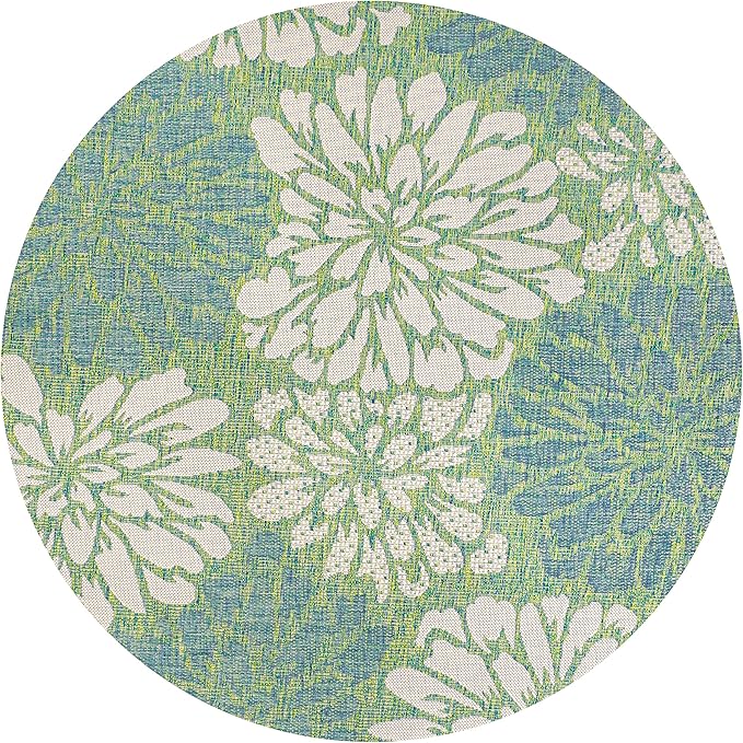 JONATHAN Y SMB110D-9R Zinnia Modern Floral Textured Weave Cream/Green 9' Round Indoor/Outdoor Area Rug, Pet Friendly, Non-Shedding, Stain Resistant, Easy-Cleaning for Backyard, Patio, Porch