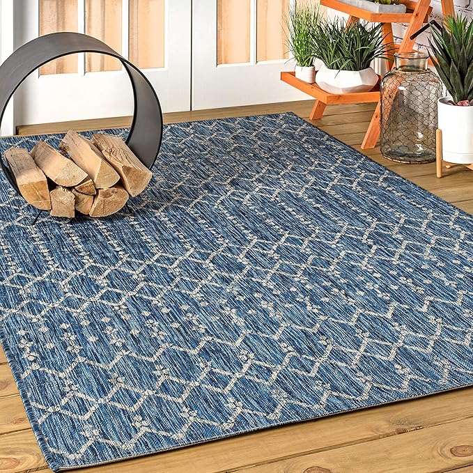 JONATHAN Y SMB108B-4 Ourika Moroccan Geometric Textured Weave Indoor Outdoor Area-Rug, Bohemian, Rustic, Scandinavian Easy-Cleaning,Bedroom,Kitchen,Backyard,Patio,Non Shedding, Navy/Light Gray, 4 X 6