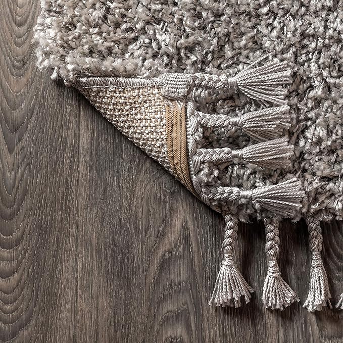 JONATHAN Y MCR100E-5 Mercer Shag Plush Tassel Indoor Area-Rug Bohemian Modern Contemporary Solid Easy-Cleaning Bedroom Kitchen Living Room, 5 X 8, Grey with Tassel