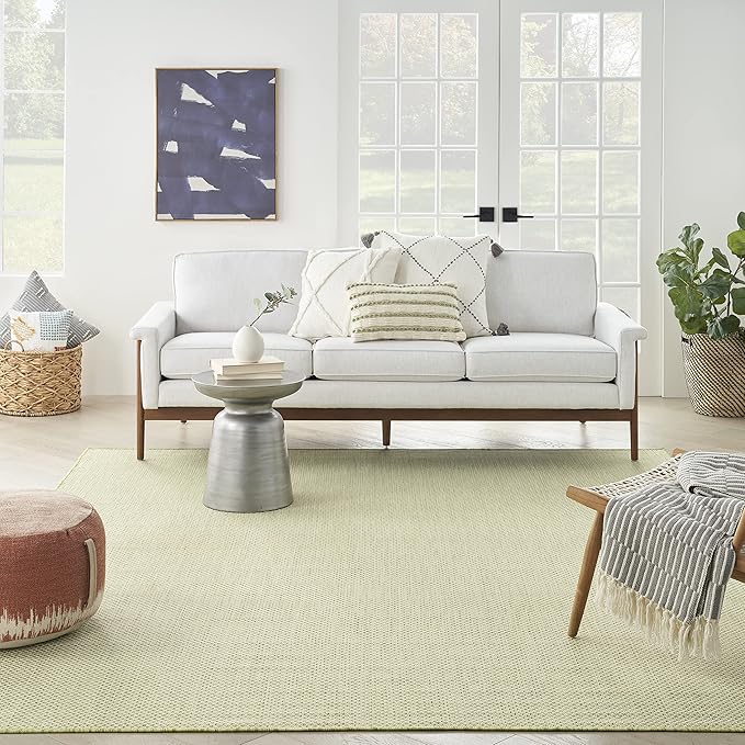 Nourison Courtyard Indoor/Outdoor Ivory Green 7' x 10' Area Rug, Geometric, Easy Cleaning, Non Shedding, Bed Room, Living Room, Dining Room, Deck, Patio, Backyard (7x10)