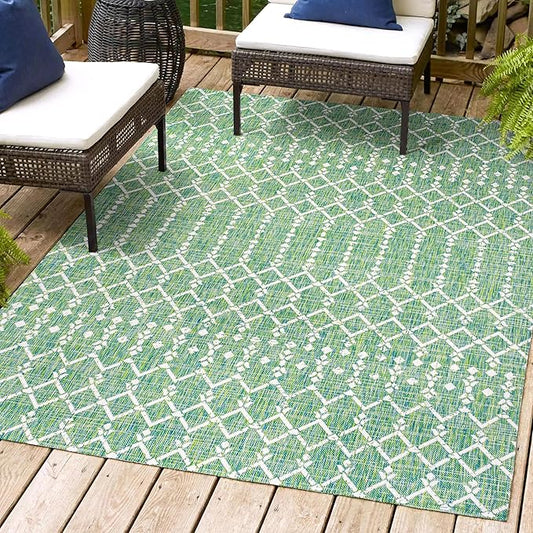 JONATHAN Y SMB108L-4 Ourika Moroccan Geometric Textured Weave Indoor Outdoor Area-Rug, Bohemian Rustic Scandinavian Easy-Cleaning,Bedroom,Kitchen,Backyard,Patio,Non Shedding, 4 X 6, Green/Cream