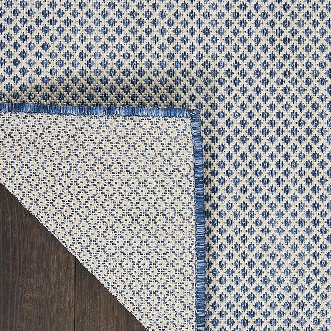 Nourison Courtyard 10' Runner Ivory Blue Fabric Modern Area Rug (10' Runner)
