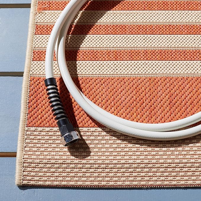 SAFAVIEH Courtyard Collection 4' Square Green/Beige CY6062 Stripe Indoor/ Outdoor-Waterproof Easy-Cleaning Patio Backyard Mudroom Accent-Rug