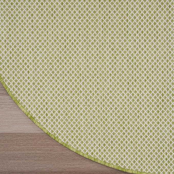 Nourison Courtyard Indoor/Outdoor Ivory Green 4' x Round Area Rug, Easy Cleaning, Non Shedding, Bed Room, Living Room, Dining Room, Backyard, Deck, Patio (4 Round)