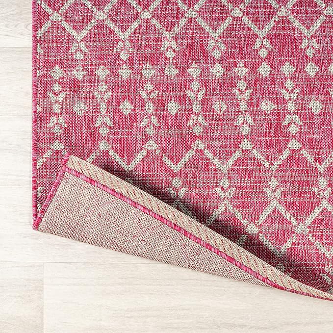 JONATHAN Y SMB108Q-210 Ourika Moroccan Geometric Textured Weave Indoor Outdoor Runner Rug, Bohemian, Rustic, Scandinavian Easy Clean,Bedroom,Kitchen,Backyard,Patio,Non-Shed,Fuchsia/Light Gray, 2 X 10