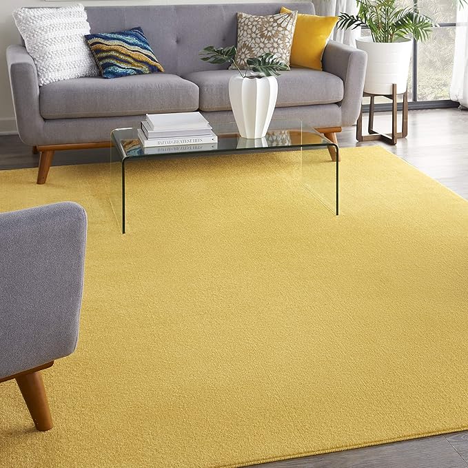 Nourison Essentials Indoor/Outdoor Yellow 7' x 10' Area Rug, Easy Cleaning, Non Shedding, Bed Room, Living Room, Dining Room, Backyard, Deck, Patio (7x10)