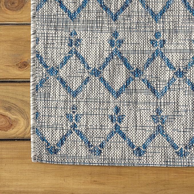 JONATHAN Y SMB108A-4 Ourika Moroccan Geometric Textured Weave Indoor Outdoor Area Rug, Bohemian, Rustic, Scandinavian Easy Cleaning,Bedroom,Kitchen,Backyard,Patio,Non Shedding, Light Gray/Navy, 4 X 6