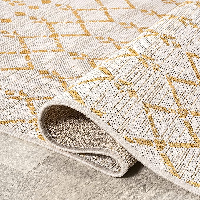 JONATHAN Y SMB108J-5 Ourika Moroccan Geometric Textured Weave Indoor Outdoor Area-Rug, Bohemian Coastal Traditional Easy-Cleaning,Bedroom,Kitchen,Backyard,Patio,Non Shedding, 5 X 8, Cream/Yellow