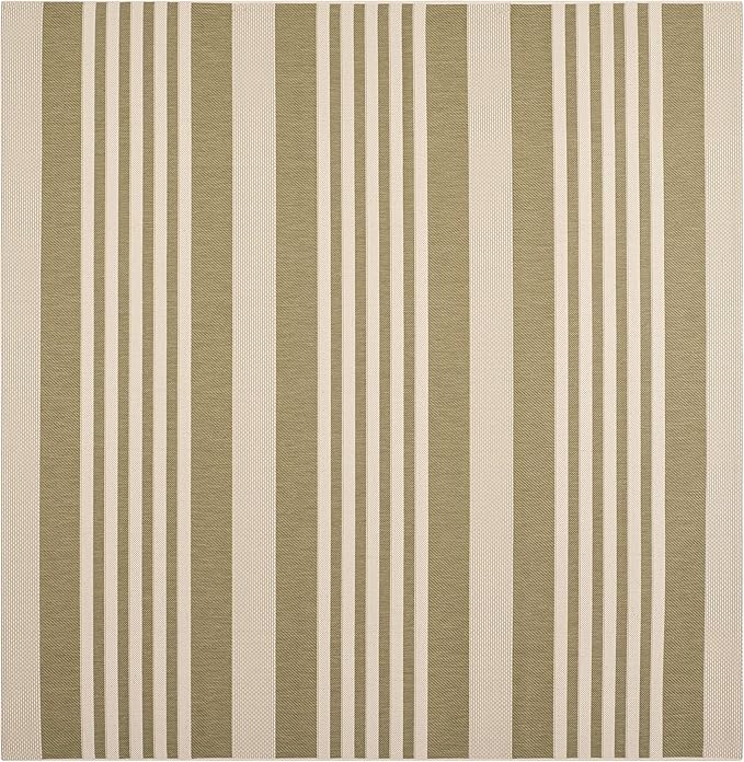 SAFAVIEH Courtyard Collection 4' Square Green/Beige CY6062 Stripe Indoor/ Outdoor-Waterproof Easy-Cleaning Patio Backyard Mudroom Accent-Rug