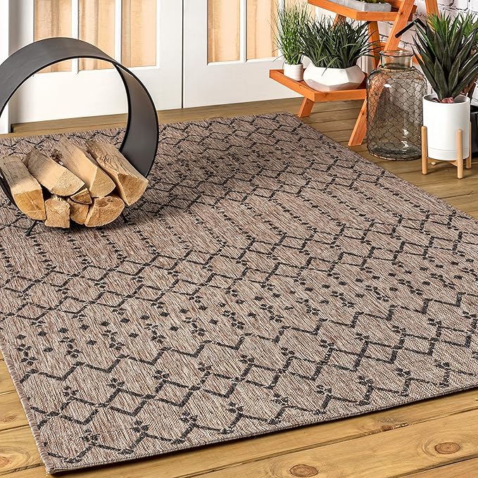 JONATHAN Y SMB108D-8 Ourika Moroccan Geometric Textured Weave Indoor Outdoor Area r.u.g, Bohemian, Rustic, Scandinavian Easy, Bedroom,Kitchen,Backyard,Patio,Non Shedding, Natural/Black, 8 X 10