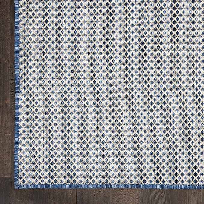 Nourison Courtyard Indoor/Outdoor Ivory Blue 7' x 10' Area Rug, Geometric, Easy Cleaning, Non Shedding, Bed Room, Living Room, Dining Room, Deck, Patio, Backyard (7x10)