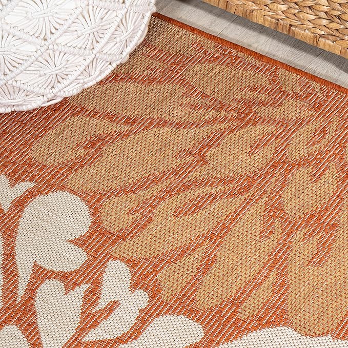 JONATHAN Y SMB110E-5R Zinnia Modern Floral Textured Weave Indoor Outdoor Area Rug, Country Coastal Contemporary Easy Cleaning,Bedroom,Kitchen,Backyard,Patio,Non Shedding, Orange/Cream, 5' Round