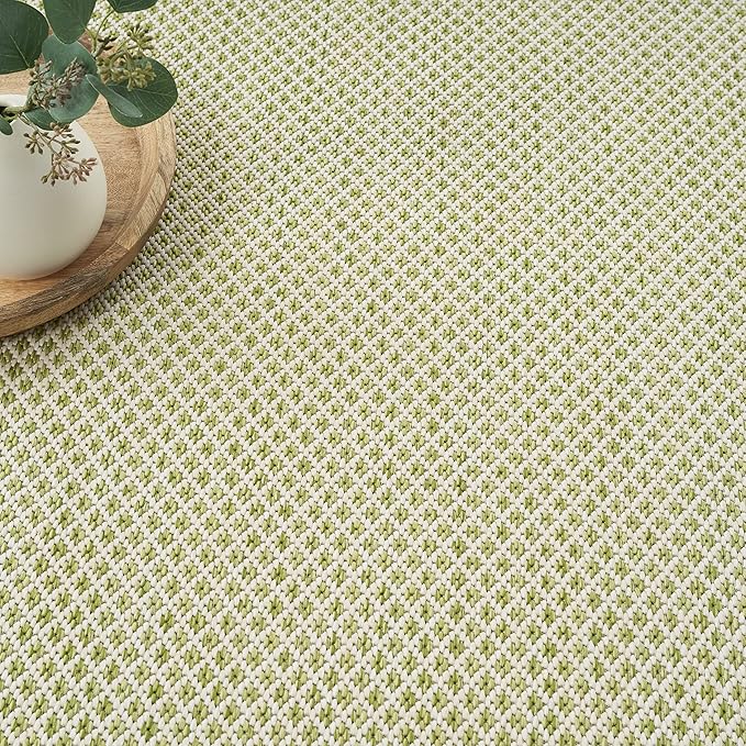 Nourison Courtyard Indoor/Outdoor Ivory Green 6' x 9' Area Rug, Geometric, Easy Cleaning, Non Shedding, Bed Room, Living Room, Dining Room, Deck, Patio, Backyard (6x9)