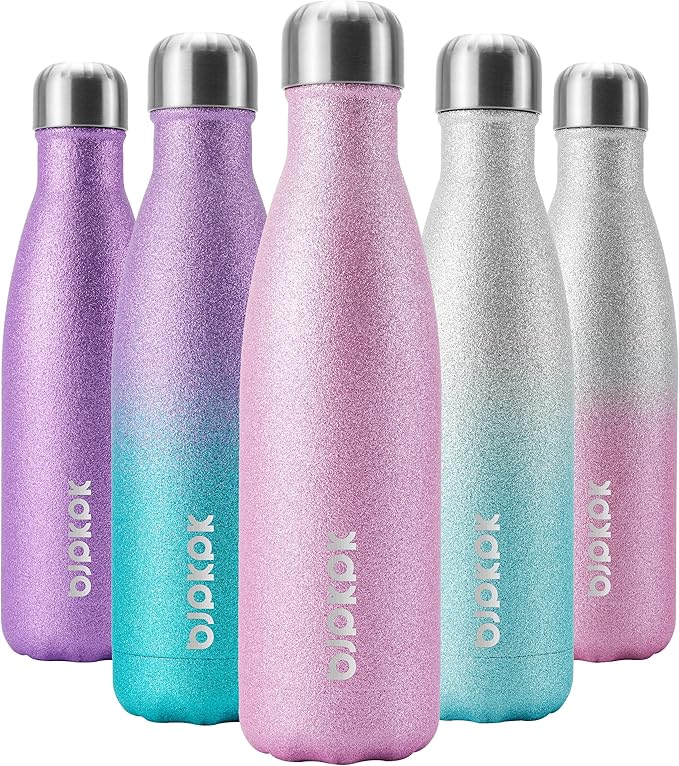 BJPKPK Insulated Water Bottles -17oz/500ml -Stainless Steel Water Bottles,Sports Water Bottles Keep Cold for 24 Hours and Hot for 12 Hours,BPA Free Water Bottle,Glitter Gold