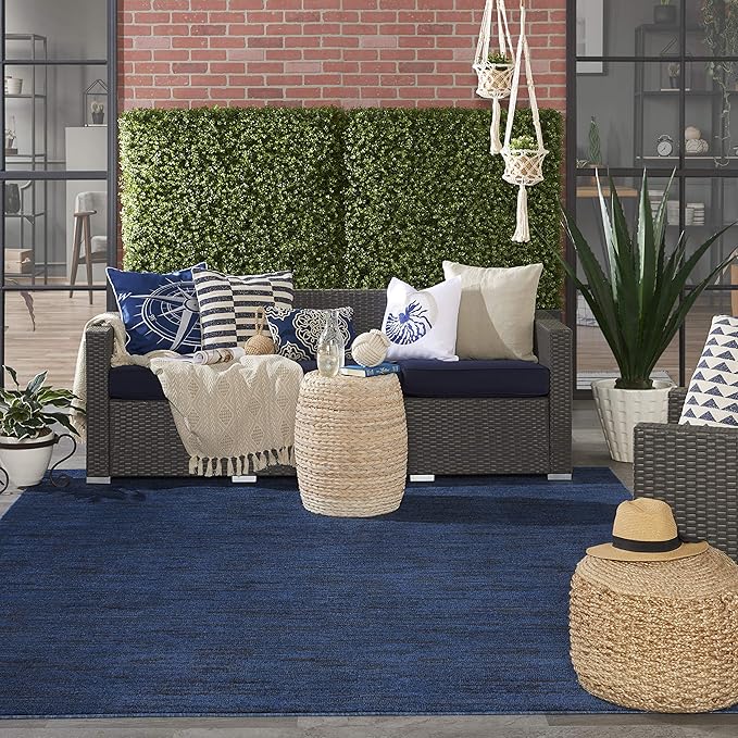 Nourison Essentials Indoor/Outdoor Midnight Blue 10' x 14' Area Rug, Easy Cleaning, Non Shedding, Bed Room, Living Room, Dining Room, Backyard, Deck, Patio (10x14)