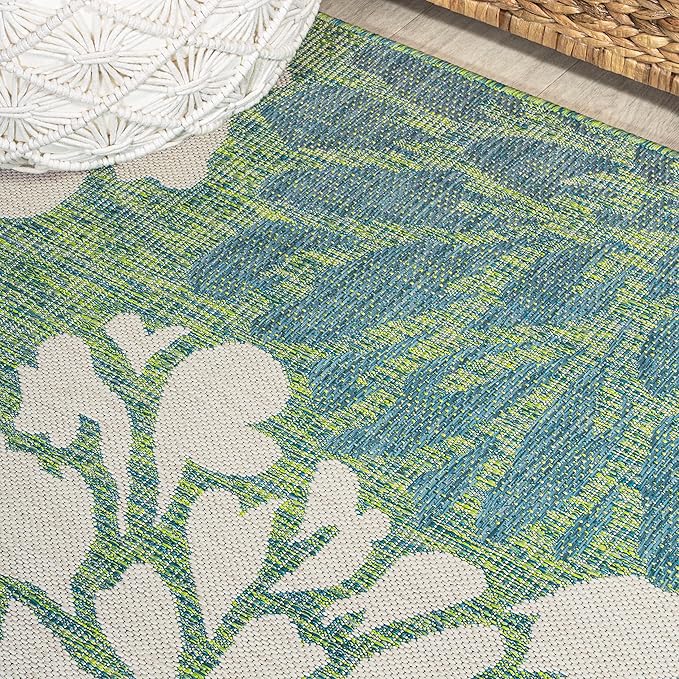 JONATHAN Y SMB110D-9SQ Zinnia Modern Floral Textured Weave Cream/Green 9' Square Indoor/Outdoor Area Rug, Pet Friendly, Non-Shedding, Stain Resistant, Easy-Cleaning for Backyard, Patio, Porch