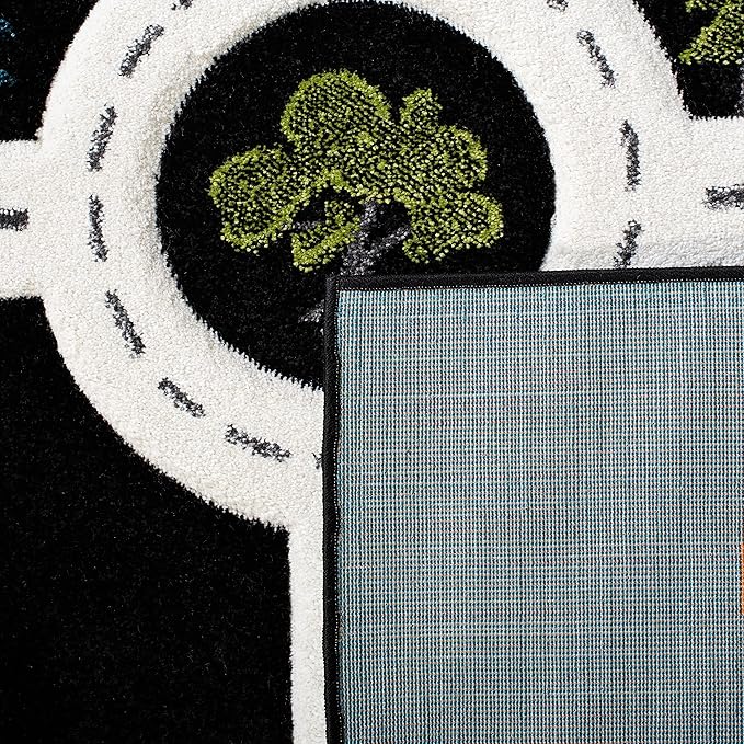 SAFAVIEH Carousel Kids Collection 6'7" Square Black/Ivory CRK192Z Neighborhood Road Non-Shedding Playroom Nursery Bedroom Area Rug