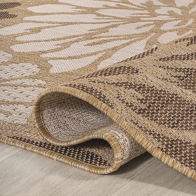 JONATHAN Y SMB110I-8SQ Zinnia Modern Floral Textured Weave Brown/Cream 8' Square Indoor/Outdoor Area Rug, Pet Friendly, Non-Shedding, Stain Resistant, Easy-Cleaning for Backyard, Patio, Porch