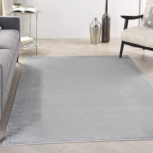Nourison Essentials Indoor/Outdoor Silver Grey 6' x 9' Area Rug, Easy Cleaning, Non Shedding, Bed Room, Living Room, Dining Room, Backyard, Deck, Patio (6x9)