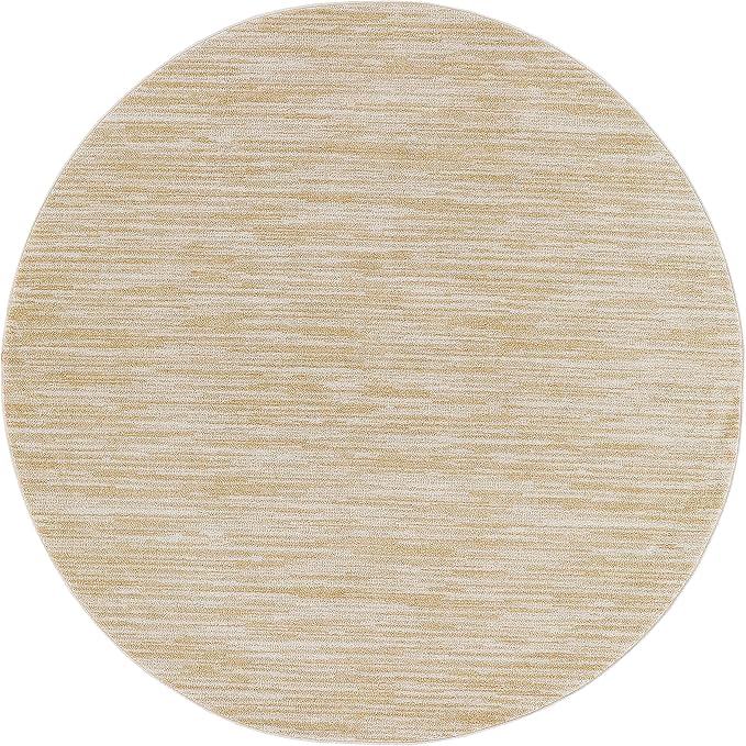 Nourison Essentials Indoor/Outdoor Ivory Gold 4' x Round Area Rug, Easy Cleaning, Non Shedding, Bed Room, Living Room, Dining Room, Backyard, Deck, Patio (4 Round)