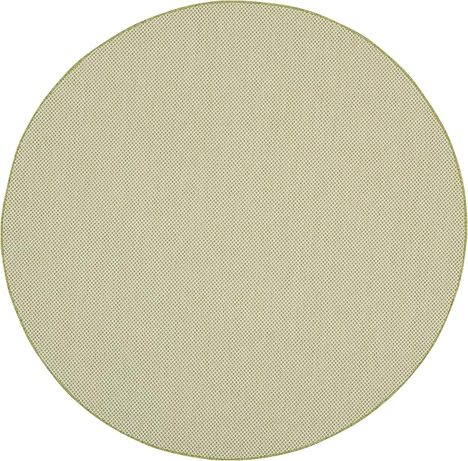 Nourison Courtyard Indoor/Outdoor Ivory Green 8' x Round Area Rug, Easy Cleaning, Non Shedding, Bed Room, Living Room, Dining Room, Backyard, Deck, Patio (8 Round)