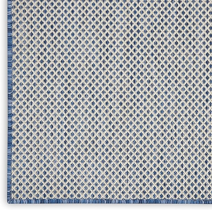 Nourison Courtyard Indoor/Outdoor Ivory Blue 8' x 10' Area Rug, Geometric, Easy Cleaning, Non Shedding, Bed Room, Living Room, Dining Room, Deck, Patio, Backyard (8x10)
