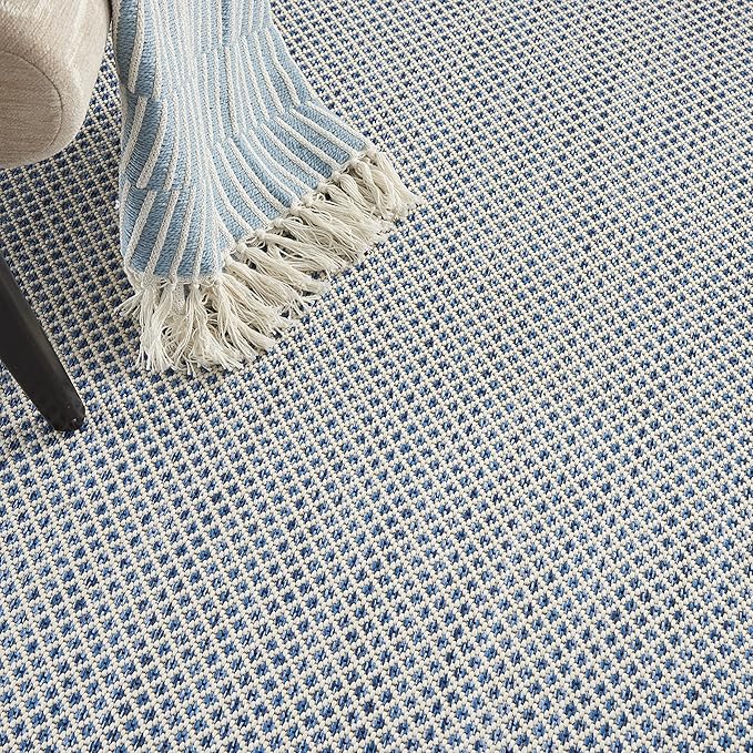 Nourison Courtyard Indoor/Outdoor Ivory Blue 6' x 9' Area Rug, Geometric, Easy Cleaning, Non Shedding, Bed Room, Living Room, Dining Room, Deck, Patio, Backyard (6x9)