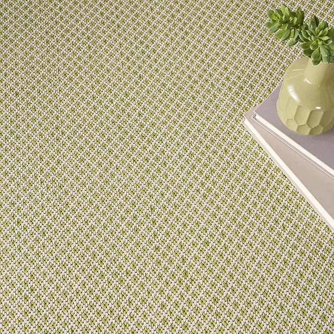 Nourison Courtyard Indoor/Outdoor Ivory Green 8' x Round Area Rug, Easy Cleaning, Non Shedding, Bed Room, Living Room, Dining Room, Backyard, Deck, Patio (8 Round)