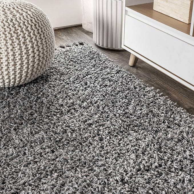 JONATHAN Y MCR100B-5 Mercer Shag Plush Tassel Indoor -Area Rug Bohemian Modern Contemporary Solid Easy-Cleaning Bedroom Kitchen Living Room, 5 X 8, Charcoal with Tassel