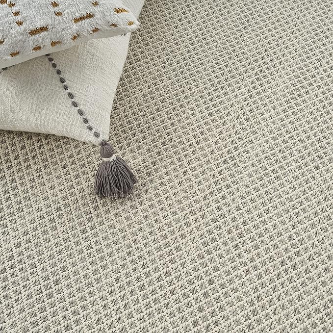 Nourison Courtyard Indoor/Outdoor Ivory Silver 5' x 7' Area Rug, Geometric, Easy Cleaning, Non Shedding, Bed Room, Living Room, Dining Room, Deck, Patio, Backyard (5x7)