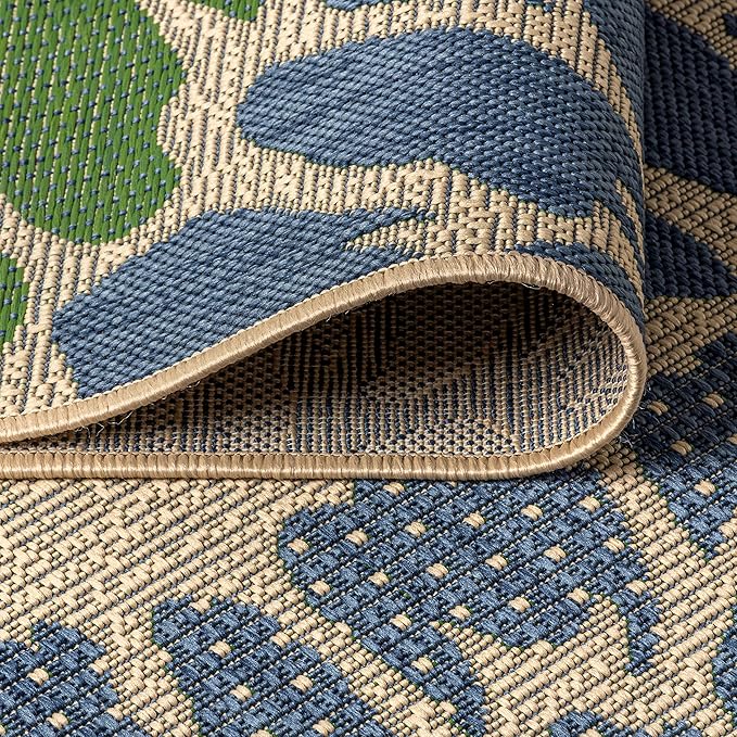 JONATHAN Y SMB110B-8 Zinnia Modern Floral Textured Weave Indoor Outdoor Area-Rug Bohemian Coastal Easy-Cleaning Bedroom Kitchen Backyard Patio Non Shedding, 8 X 10, Navy/Green