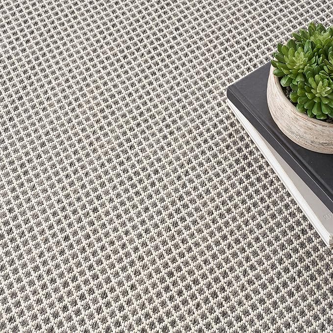 Nourison Courtyard Indoor/Outdoor Ivory/Charcoal 5' x Square Area Rug, Easy Cleaning, Non Shedding, Bed Room, Living Room, Dining Room, Backyard, Deck, Patio (5 Square)