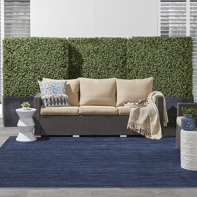 Nourison Essentials Indoor/Outdoor Midnight Blue 9' x Square Area Rug, Easy Cleaning, Non Shedding, Bed Room, Living Room, Dining Room, Backyard, Deck, Patio (9 Square)