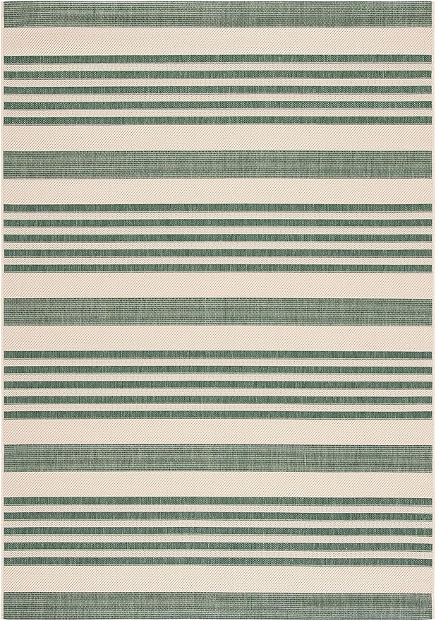 SAFAVIEH Courtyard Collection 6'7" x 9'6" Beige/Dark Green CY6062 Stripe Indoor/ Outside Waterproof Easy cleansingPatio Backyard Mudroom Area Mat