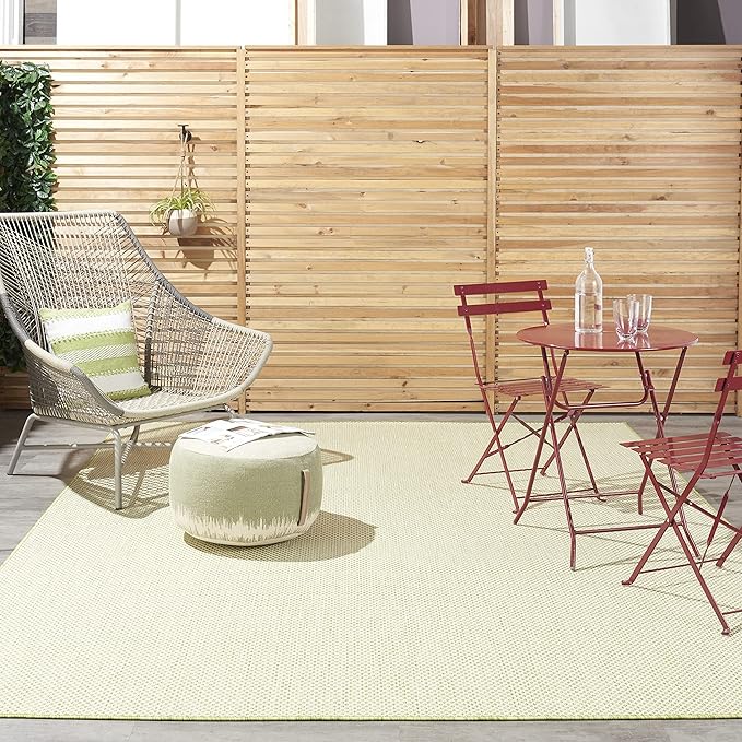 Nourison Courtyard Indoor/Outdoor Ivory Green 7' x 10' Area Rug, Geometric, Easy Cleaning, Non Shedding, Bed Room, Living Room, Dining Room, Deck, Patio, Backyard (7x10)