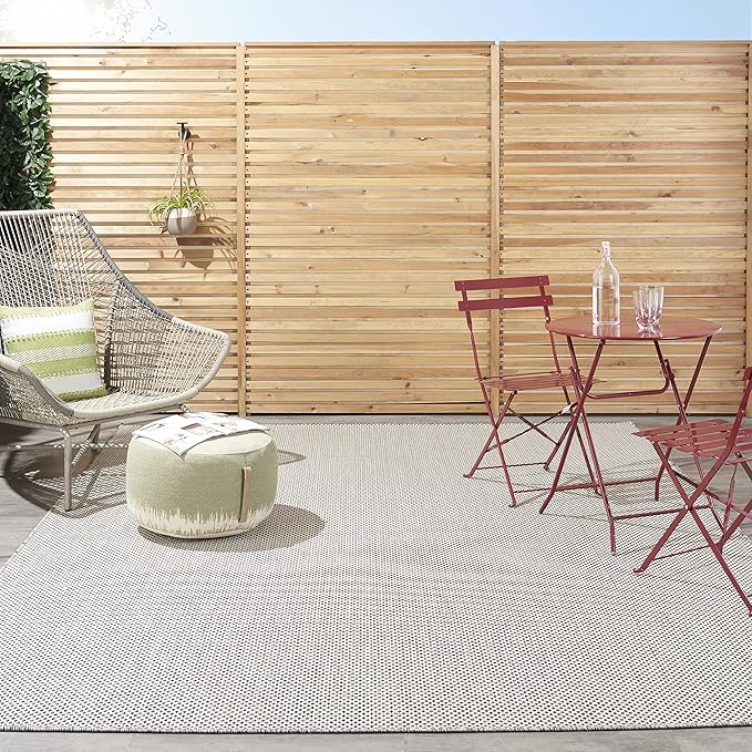 Nourison Courtyard Indoor/Outdoor Ivory Charcoal 7' x 10' Area Rug, Geometric, Easy Cleaning, Non Shedding, Bed Room, Living Room, Dining Room, Deck, Patio, Backyard (7x10)