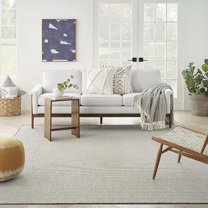 Nourison Courtyard Indoor/Outdoor Ivory Charcoal 9' x 12' Area Rug, Geometric, Easy Cleaning, Non Shedding, Bed Room, Living Room, Dining Room, Deck, Patio, Backyard (9x12)