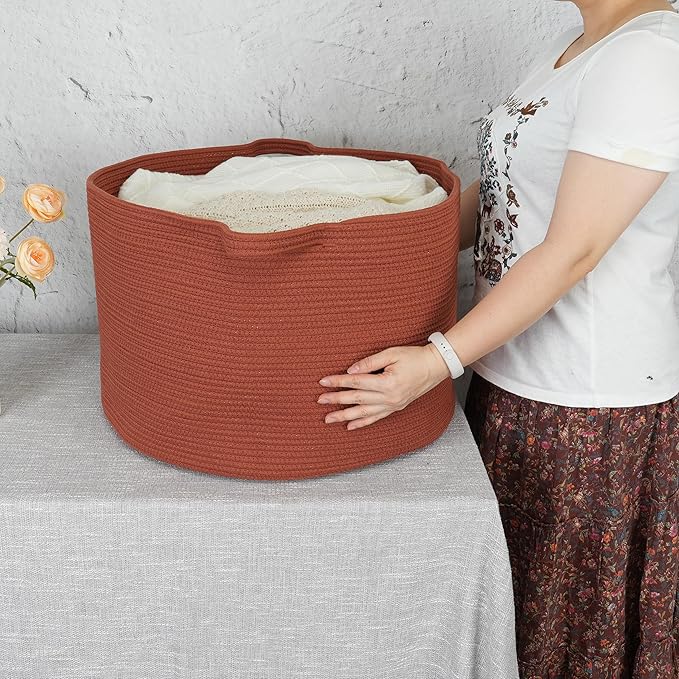 Large Cotton Rope Basket Blankets Basket Living Room 22"x14" Toy Basket for Kids and Dogs Rope Storage Basket for Nursery Woven Laundry Basket for Clothes Towels Baby Toy Storage round rustic