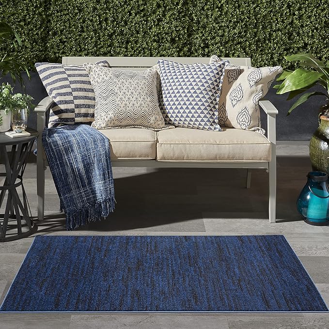 Nourison Essentials Indoor/Outdoor Midnight Blue 3' x 5' Area Rug, Easy Cleaning, Non Shedding, Bed Room, Living Room, Dining Room, Backyard, Deck, Patio (3x5)