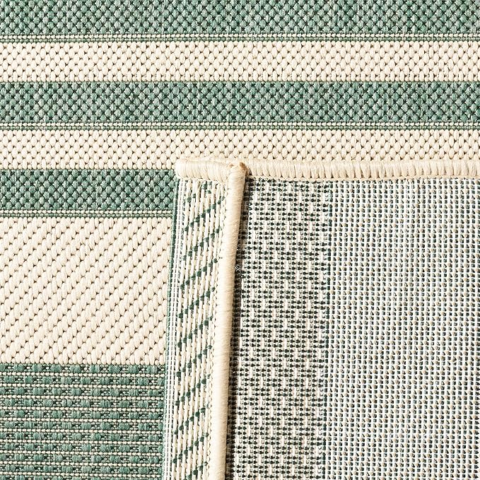 SAFAVIEH Courtyard Collection Area Rug - 5'3" Square, Beige & Dark Green, Stripe Design, Non-Shedding & Easy Care, Indoor/Outdoor & Washable-Ideal for Patio, Backyard, Mudroom (CY6062-322)