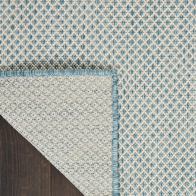 Nourison Courtyard Indoor/Outdoor Ivory Aqua 7' x 10' Area Rug, Geometric, Easy Cleaning, Non Shedding, Bed Room, Living Room, Dining Room, Deck, Patio, Backyard (7x10)