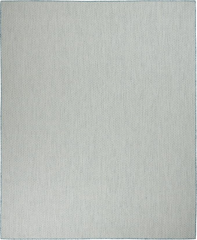Nourison Courtyard Indoor/Outdoor Ivory Aqua 8' x 10' Area Rug, Geometric, Easy Cleaning, Non Shedding, Bed Room, Living Room, Dining Room, Deck, Patio, Backyard (8x10)