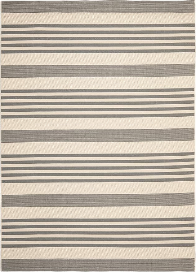 SAFAVIEH Courtyard Collection Area Rug - 8' x 10', Grey & Bone, Stripe Design, Non-Shedding & Easy Care, Indoor/Outdoor & Washable-Ideal for Patio, Backyard, Mudroom (CY6062-236)